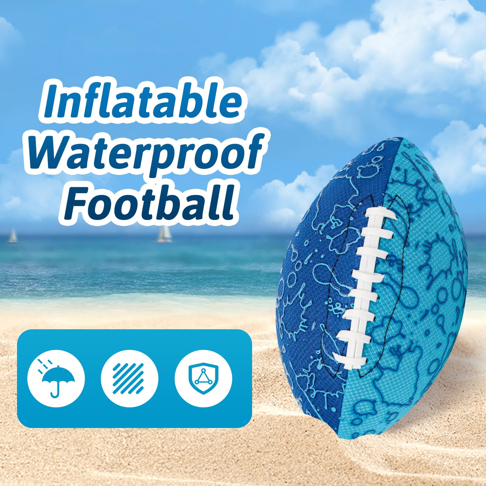 Shindel Inflatable Water Football - 9.3 Inch Pool & Beach Toy with Strong Grip, Fun Outdoor Water Games for Kids & Family Ages 8-12, Perfect for Swimming Pool, Beach, and Backyard Play, Blue