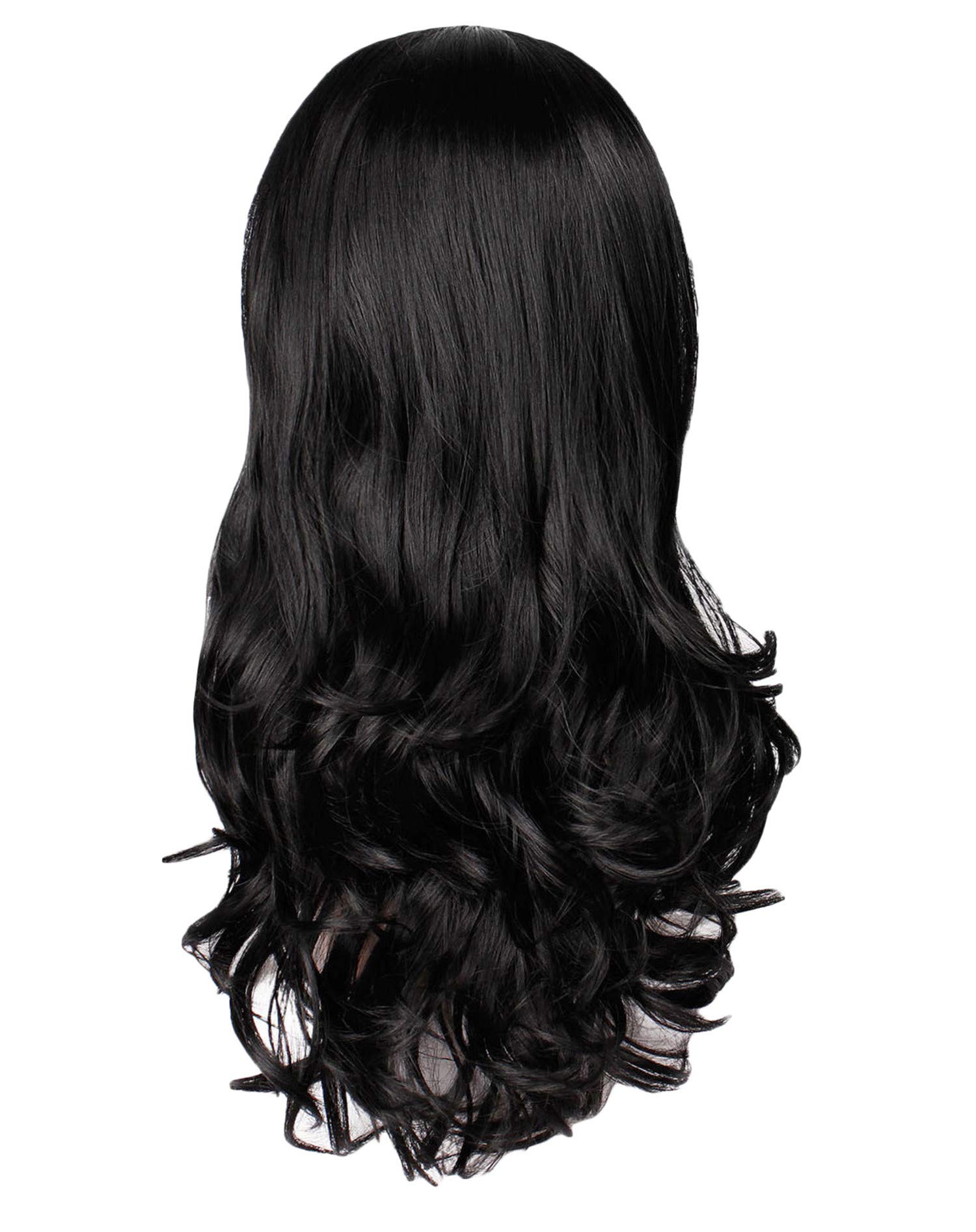 Andongnywell Long Brown Curly Lace Front Wig - Middle Part Wavy Human Hair Wig for Women | Natural Black Hair Color | Perfect for Cosplay, Parties & Daily Wear