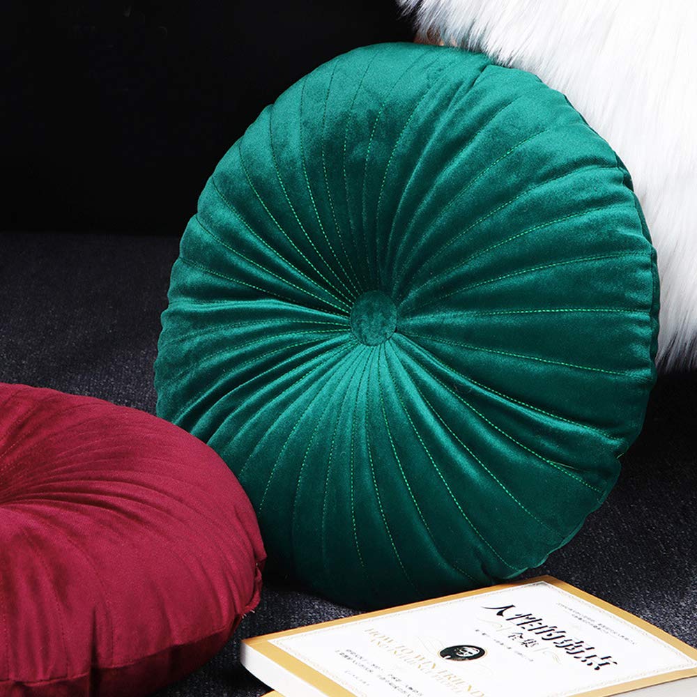 Luxury Round Pumpkin Decorative Pillows for Couch, Sofa & Bed - Green Velvet Throw Pillows for Living Room, Bedroom - Perfect for Fall Decor, Thanksgiving & Cozy Home Accents