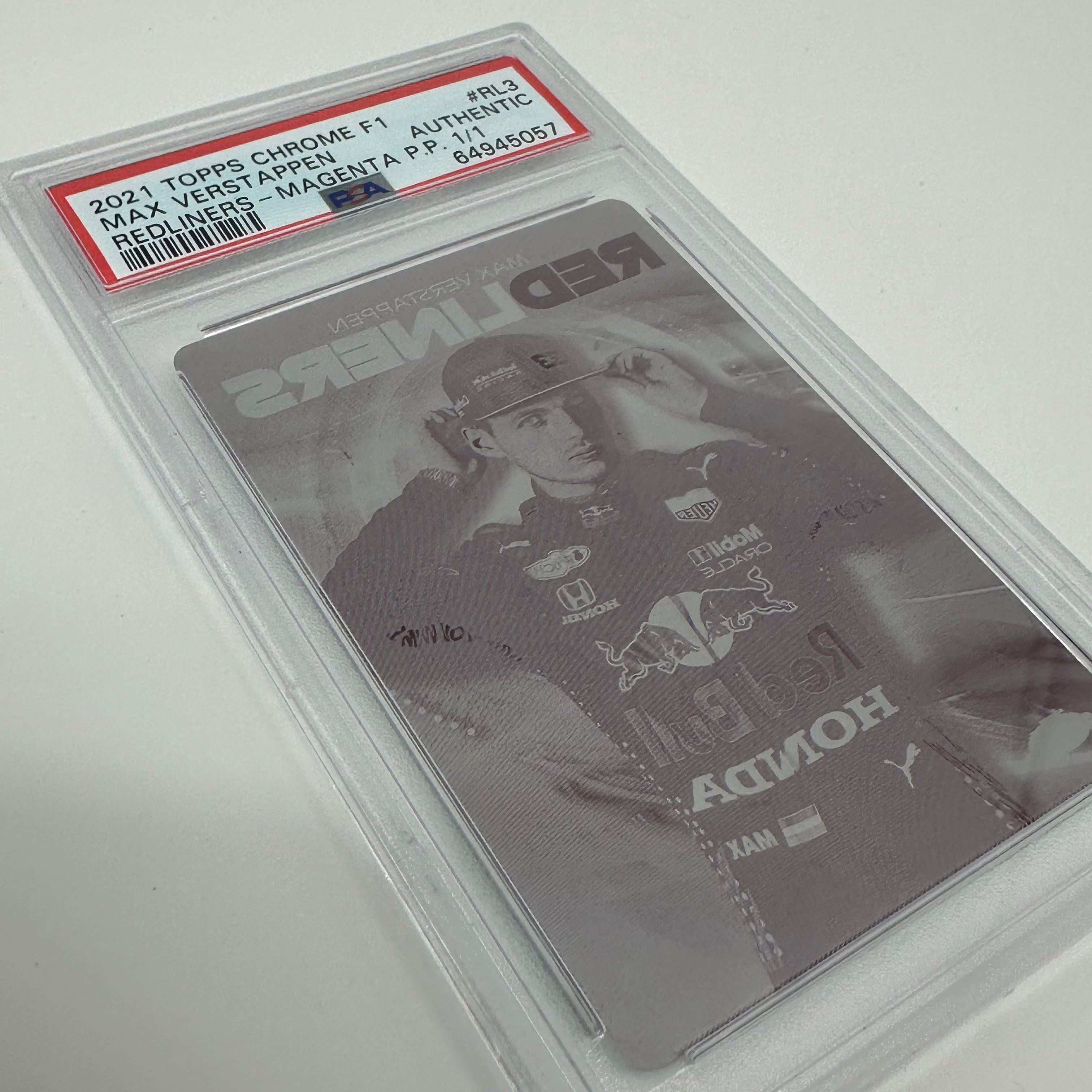 2021 Max Verstappen Chrome Redliners 1/1 Magenta Printing Plate - Rare Racing Collectible for F1 Fans & Sports Memorabilia Display