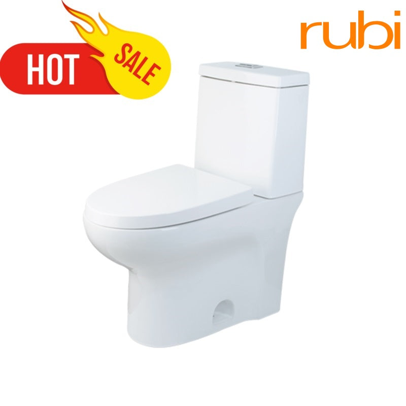 RUBI RKN219BL White Dual Flush Toilet Set - 2 Piece Water Saving Bathroom Toilet for Modern Homes - Perfect for Small Bathrooms & Eco-Friendly Living