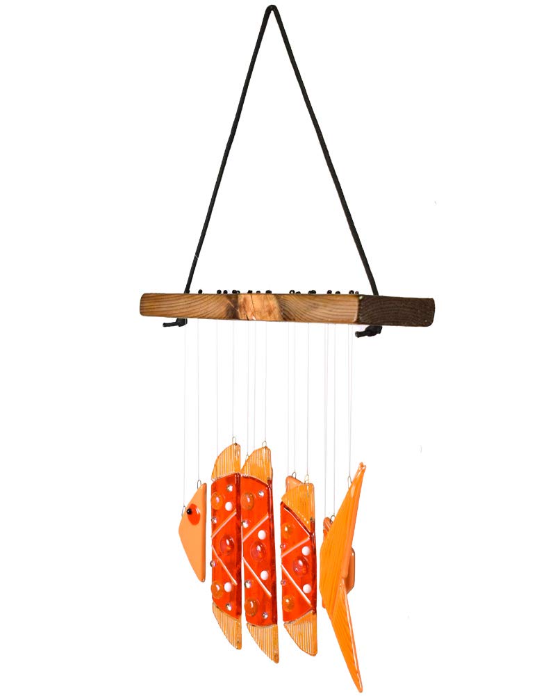 Handmade American Fused Glass Goldfish Wind Chime - Outdoor Garden Decor, Patio Hanging Ornament, Unique Gift for Home & Yard