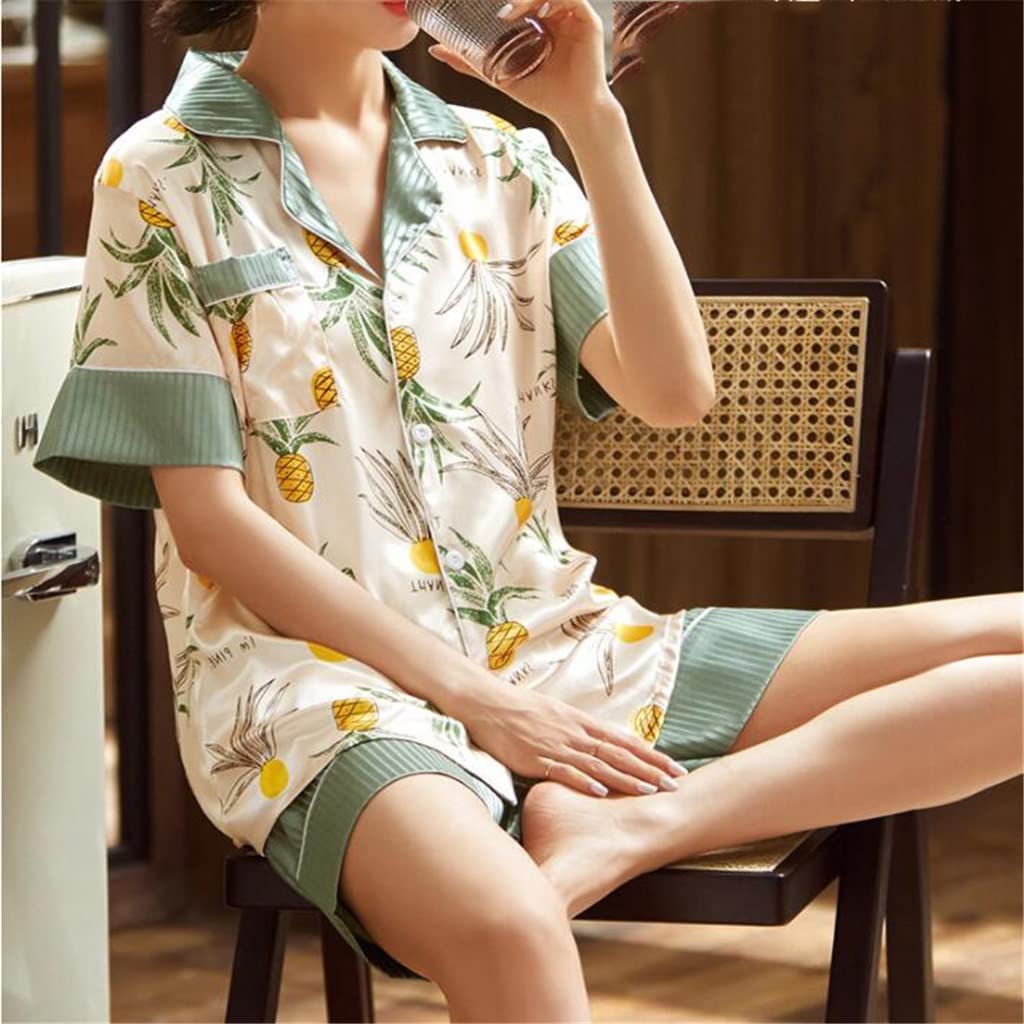 Cool Ice Silk Pajamas for Women - Summer Short Sleeve Cute Casual Sleepwear Set - Soft & Breathable Nightwear for Hot Weather - Home Lounge Wear (XL Size) - Perfect for Relaxing, Sleeping & Summer Comfort