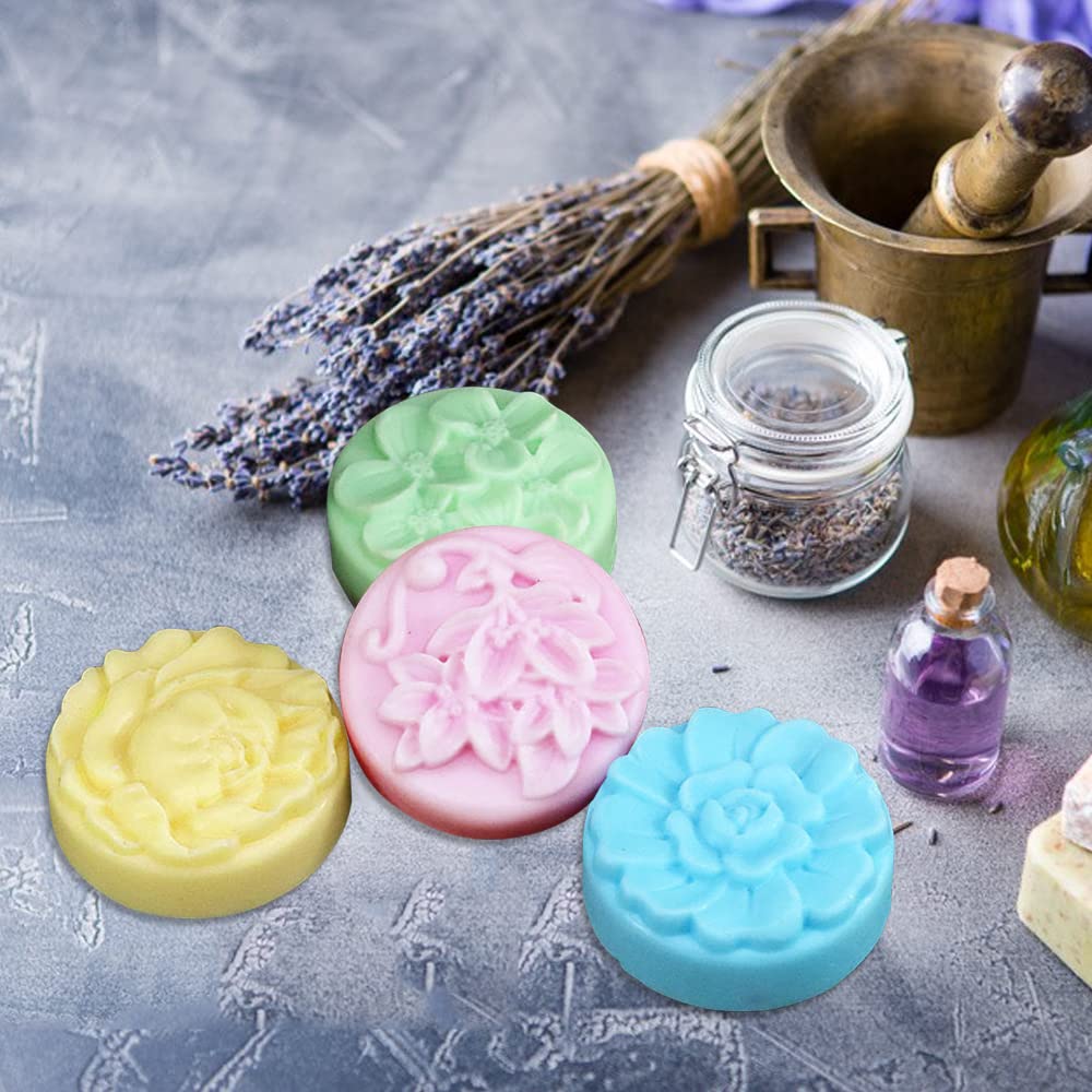 2 PCS SENHAI Silicone Soap Molds Set - 4 Cavity Sun & Moon Face Molds & 4 Cavity Flower Shapes Molds for DIY Soap Making, Homemade Lotion Bars, Cake Decorating, Chocolate & Pudding - Perfect for Crafting, Gifts & Home Baking