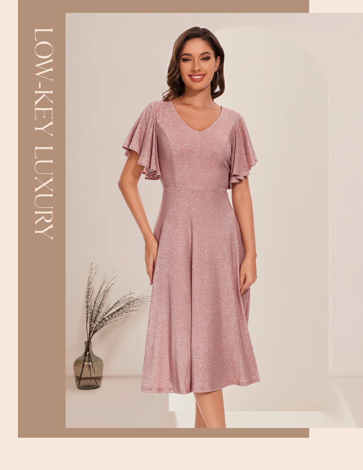 Elegant Bridesmaid Cocktail Dresses for Women 2024 | Sleeved Midi Wedding Guest Dress | Formal Tea Party & Special Occasion Wear for Ladies