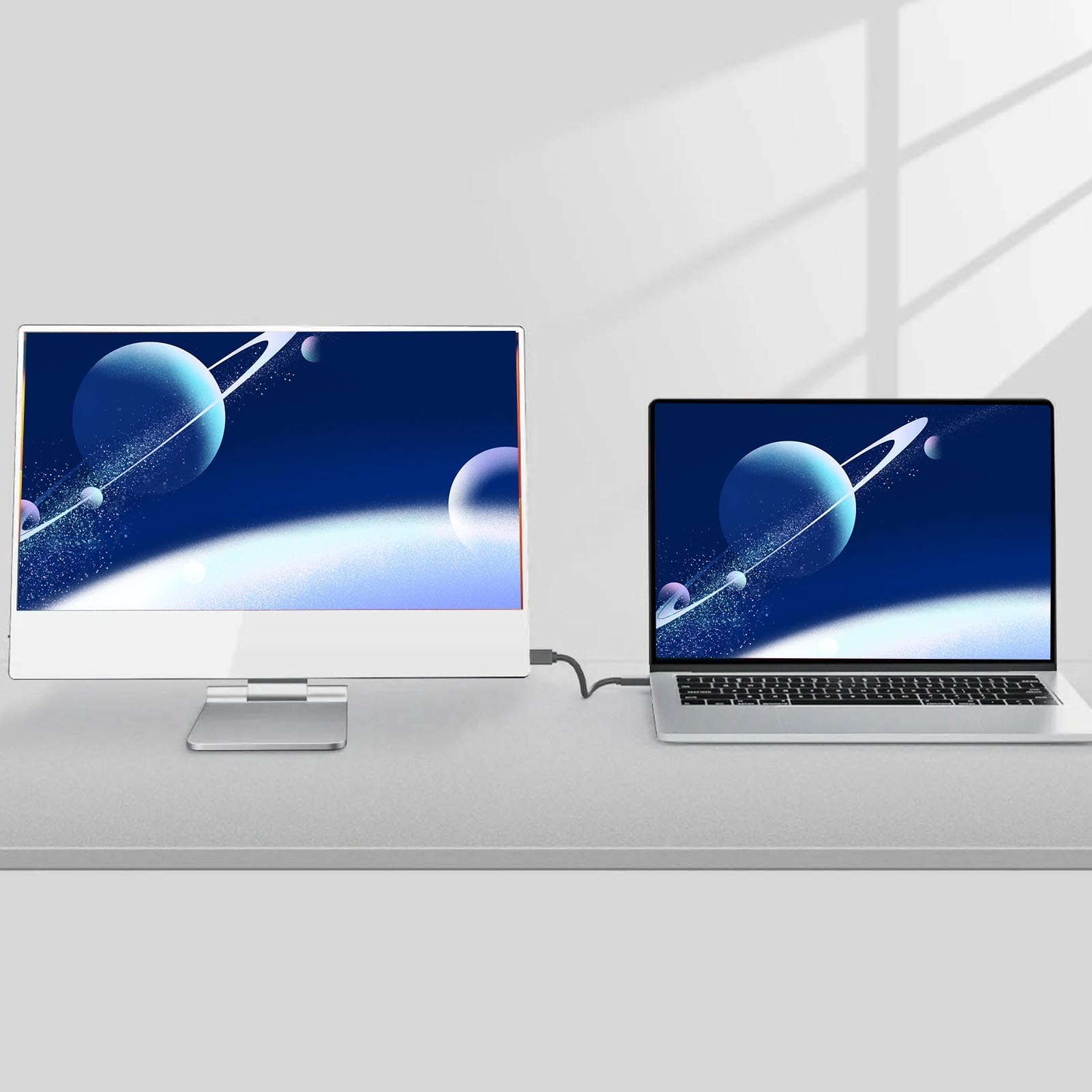16 Inch Ultra Thin Portable Monitor for Laptop & Computer - Wide Viewing Angle, Flexible Stand - Perfect for Office Work, Gaming & Travel (EU Plug)