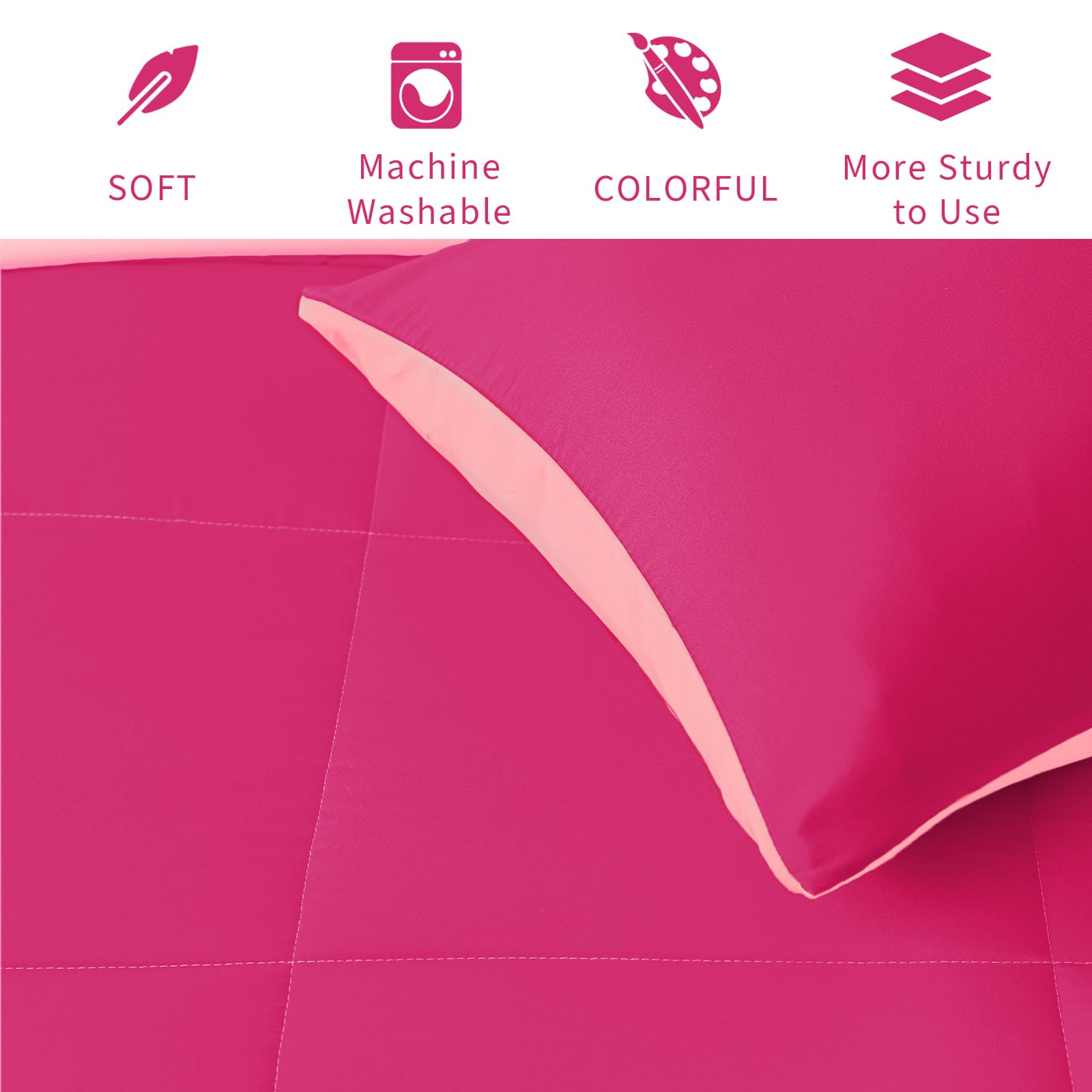 Exclusive Lightweight Reversible 3-Piece Comforter Set - All Seasons Down Alternative Bedding with 2 Pillow Shams, King Size in Hot Pink/Bright Pink - Perfect for Master Bedroom, Guest Room & Dorm Decor