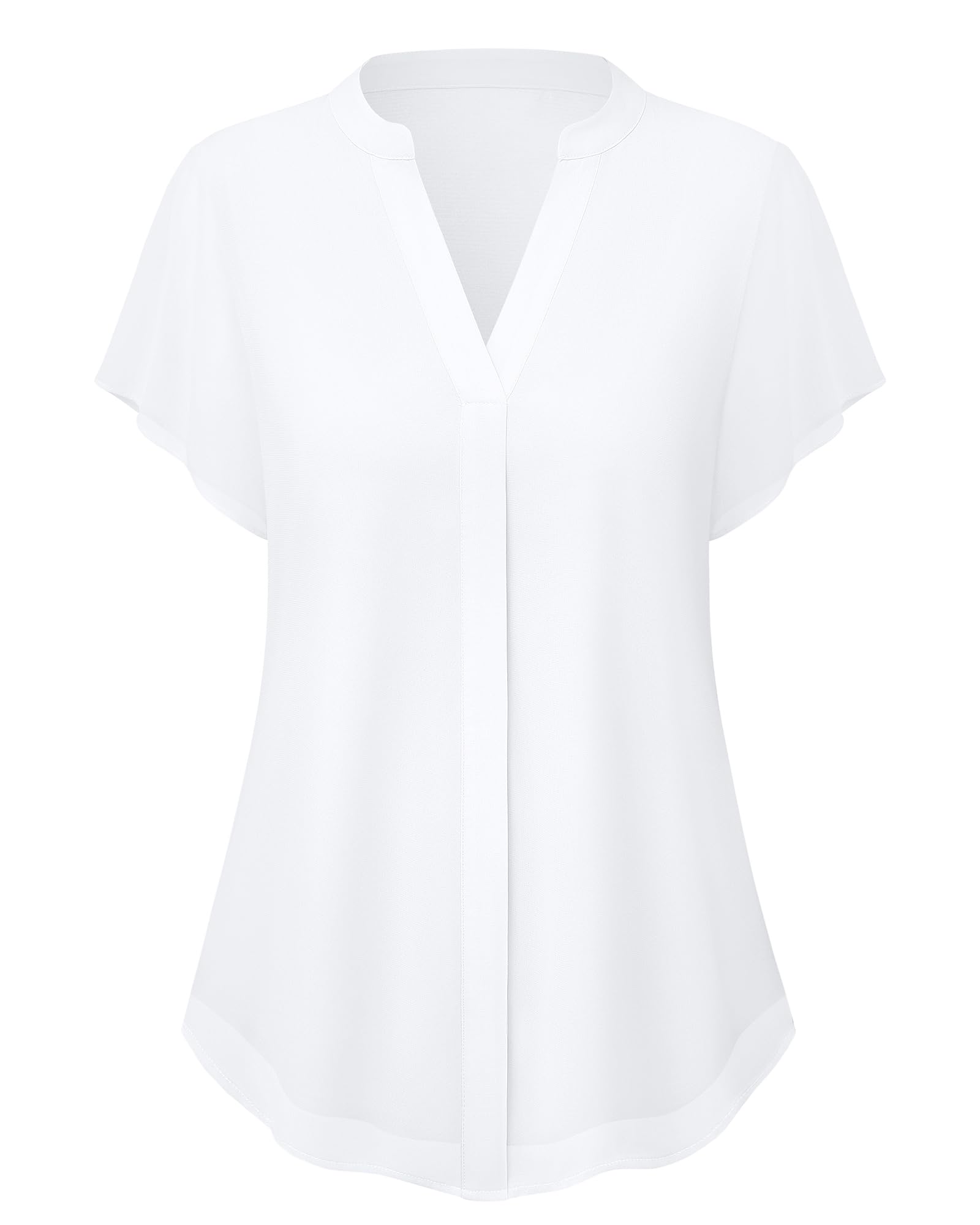 Bebonnie Women's Short Sleeve V-Neck Chiffon Blouse - Elegant Double Layer Tunic Top for Casual & Dressy Occasions | Perfect for Office, Date Night & Summer Outfits