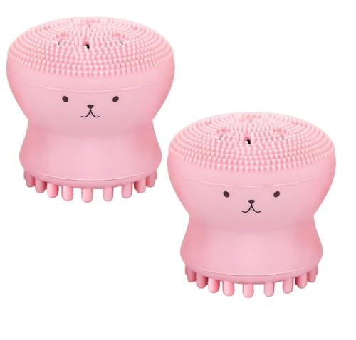 Giffy® Silicone Facial Cleansing Brush - Handheld Face Scrubber & Massager for Deep Cleaning - Cute Octopus Design - 2 Pack - Perfect for Travel & Daily Skincare Routine