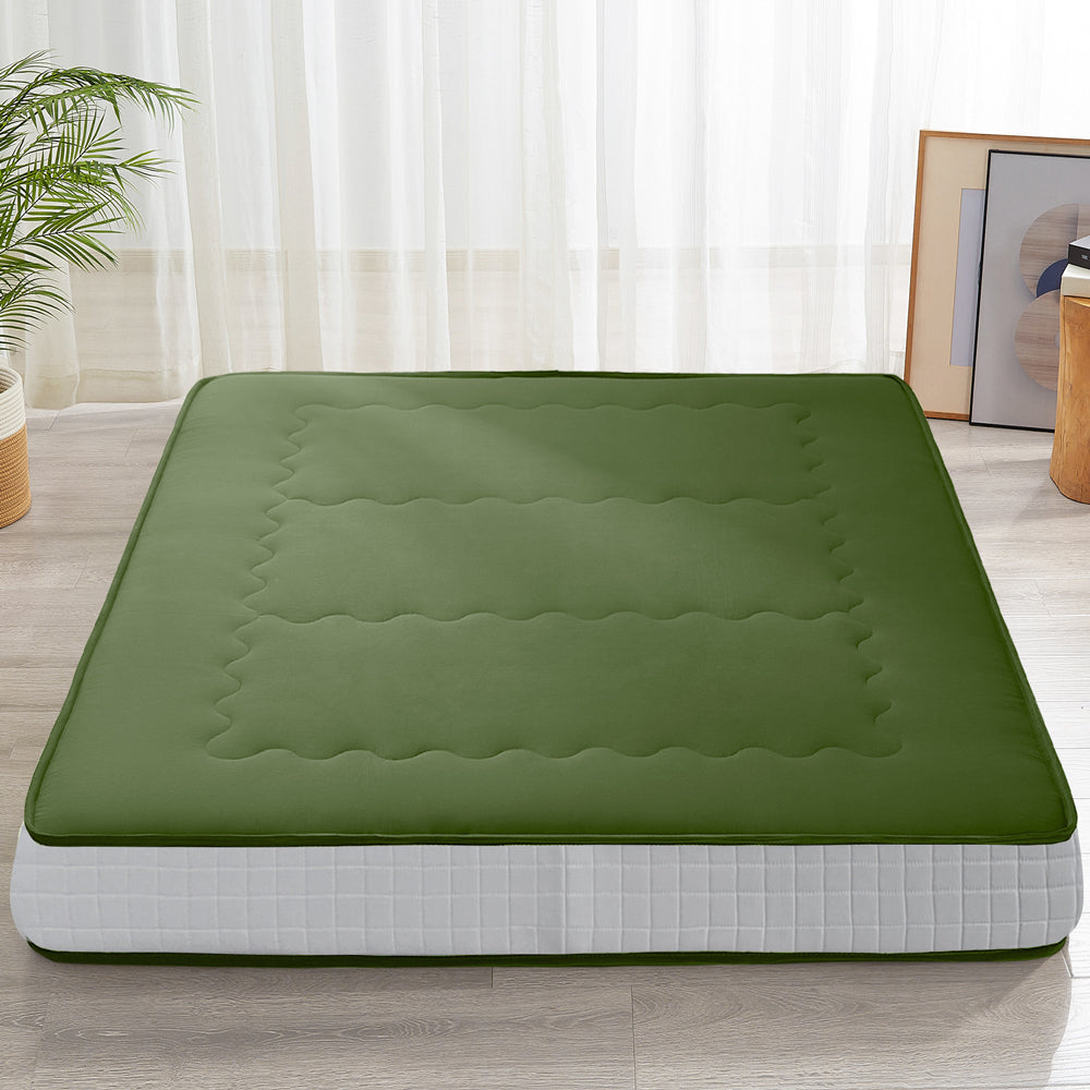 MAXYOYO 8-Inch Super Thick Floor Futon Mattress - Premium Japanese Wave Quilted Tatami Bed for Adults & Guests - Green - Perfect for Small Spaces, Guest Rooms & Minimalist Home Decor