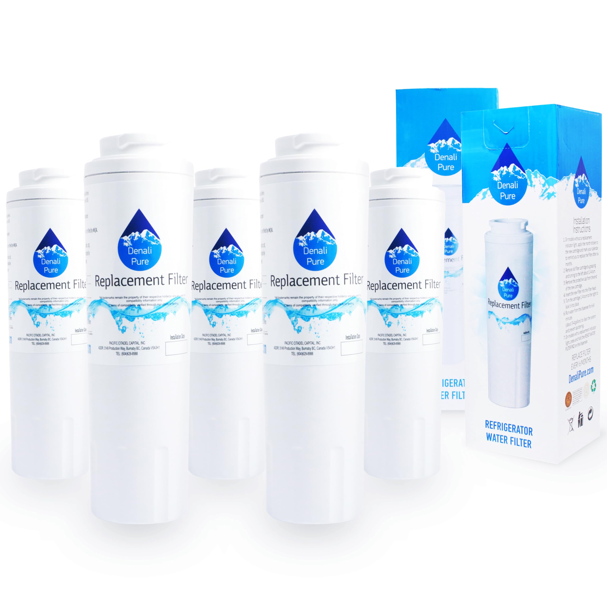 5-Pack KitchenAid KBFS25EVMS00 Refrigerator Water Filter Replacement - Compatible with 4396395 Fridge Filter Cartridge | Pure Drinking Water for Home & Office Use