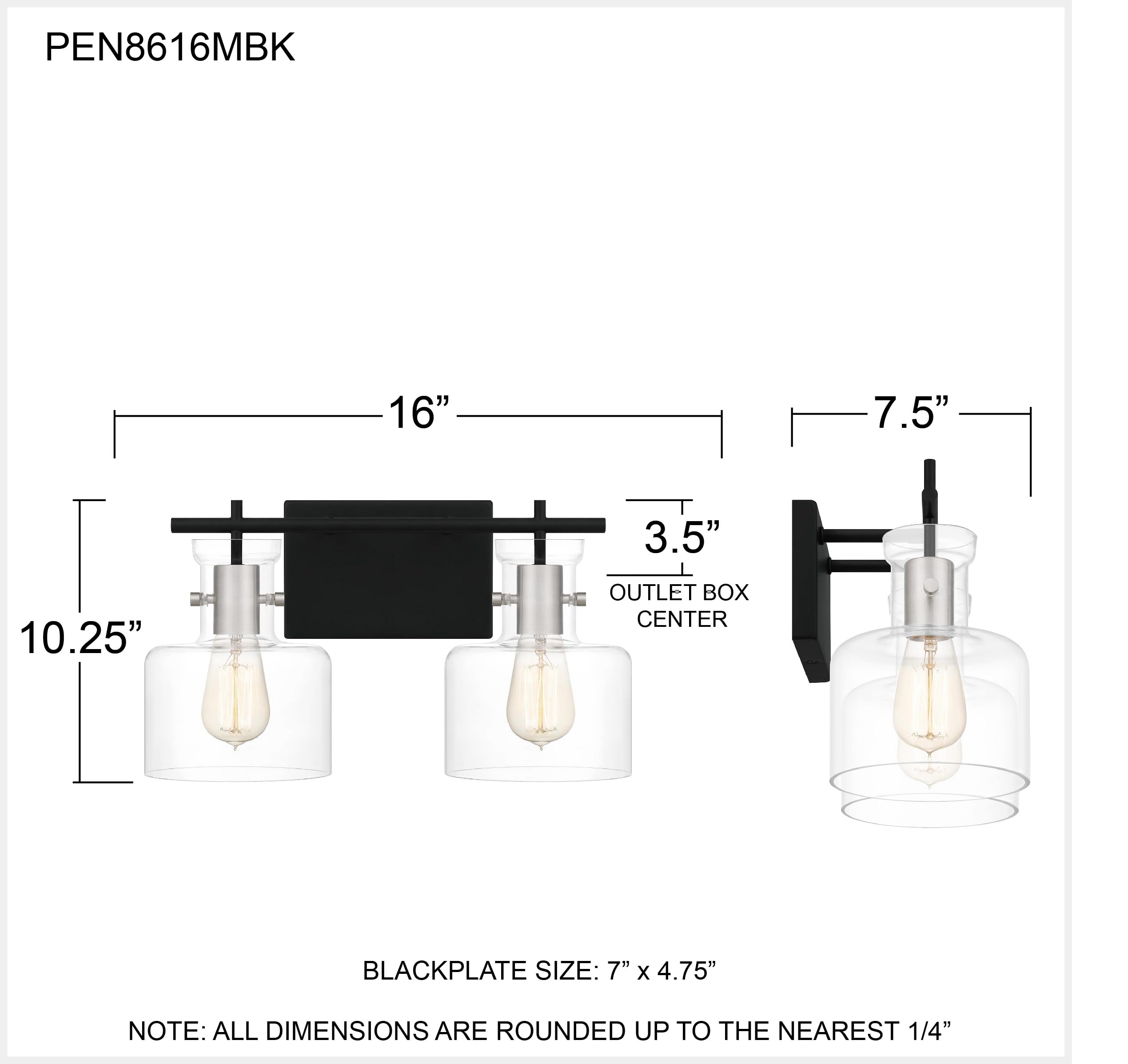 Quoizel Pensbury 2-Light Matte Black Bathroom Vanity Light - Perfect for Modern Bathroom, Bedroom, or Dressing Room Lighting