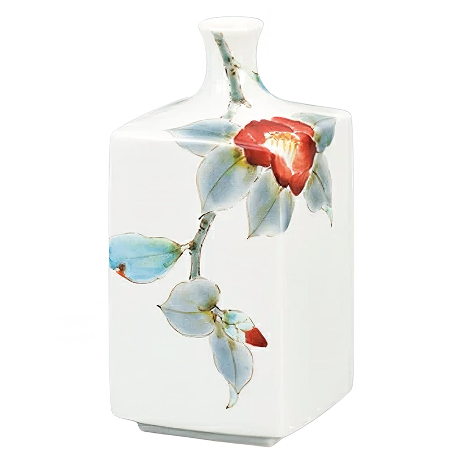 Authentic Japanese Kutani Ware Porcelain Vase - Handcrafted Camellia Floral Design for Home Decor & Gift Giving
