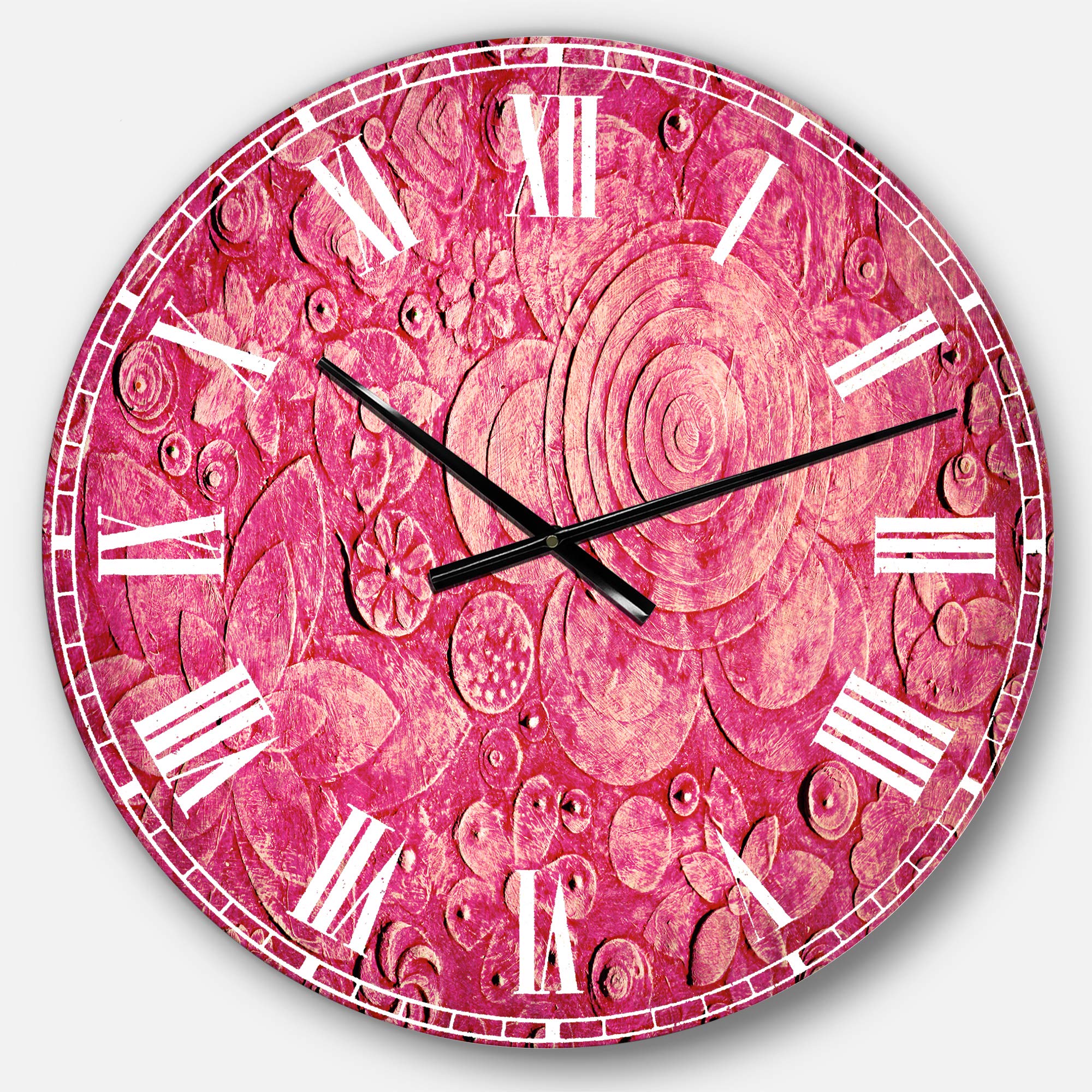 Designart Summer Hawaiian Flowers Wall Art Traditional Circle Metal Wall Clock - Home Decor for Living Room, Bedroom, Office | Perfect for Beach House, Tropical Theme & Boho Interior Design