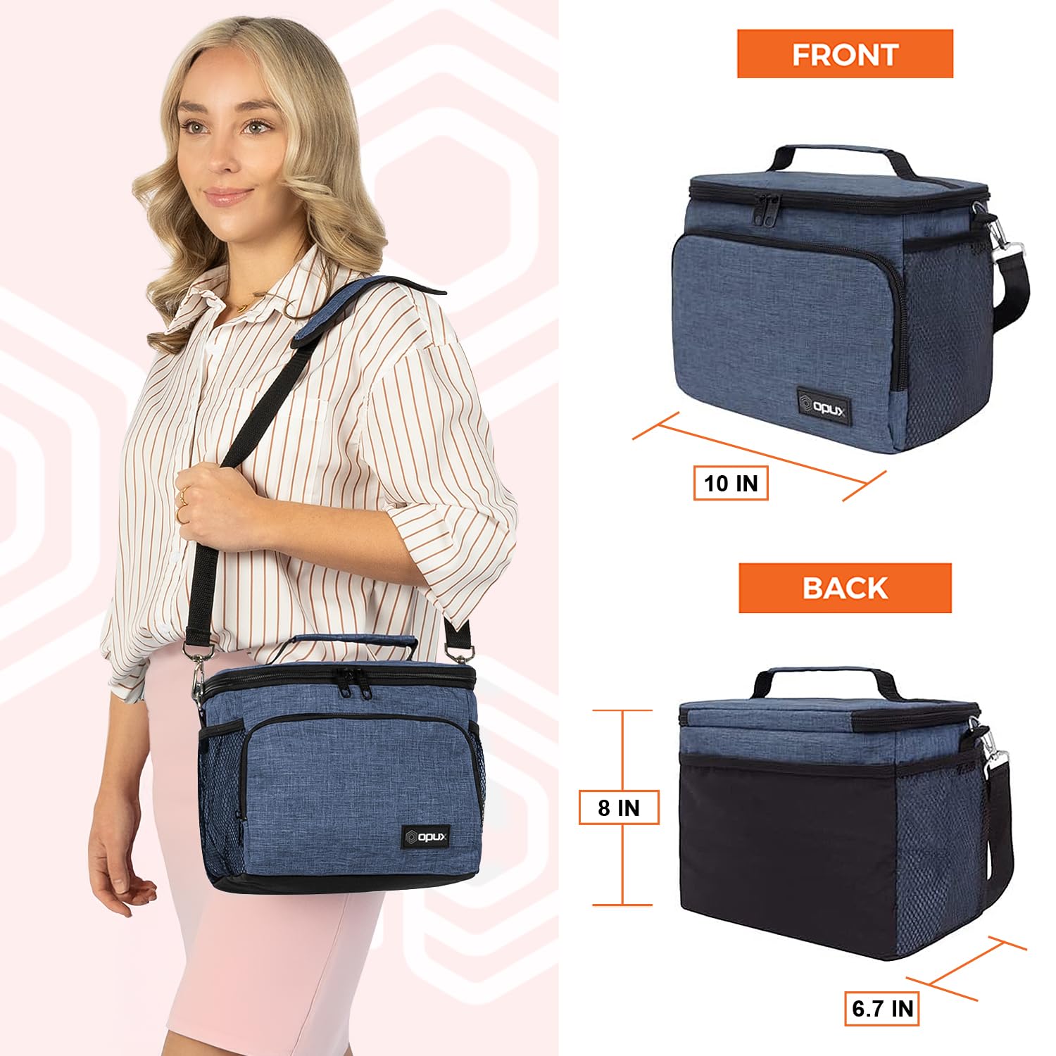 **OPUX Insulated Lunch Bag for Men & Women - Soft Leakproof Lunch Box for Office, Work, School & Picnic - Shoulder Strap Cooler Bag for Kids, Adults, Boys & Girls - Medium Lunch Tote (Heather Navy) - Perfect for Meal Prep, Travel & Outdoor Activities**