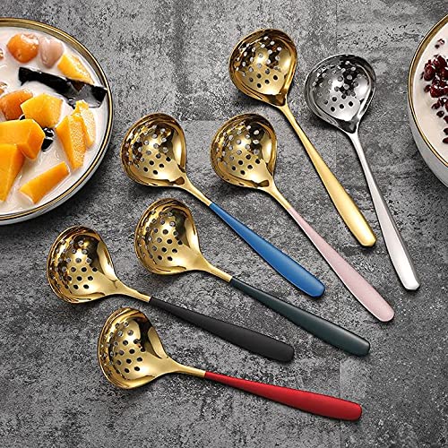Premium Stainless Steel Soup Ladle & Slotted Colander Spoon Set - Long Handle for Hot Pot, Cooking & Serving - Ideal for Soups, Pasta & Kitchen Use - Silver
