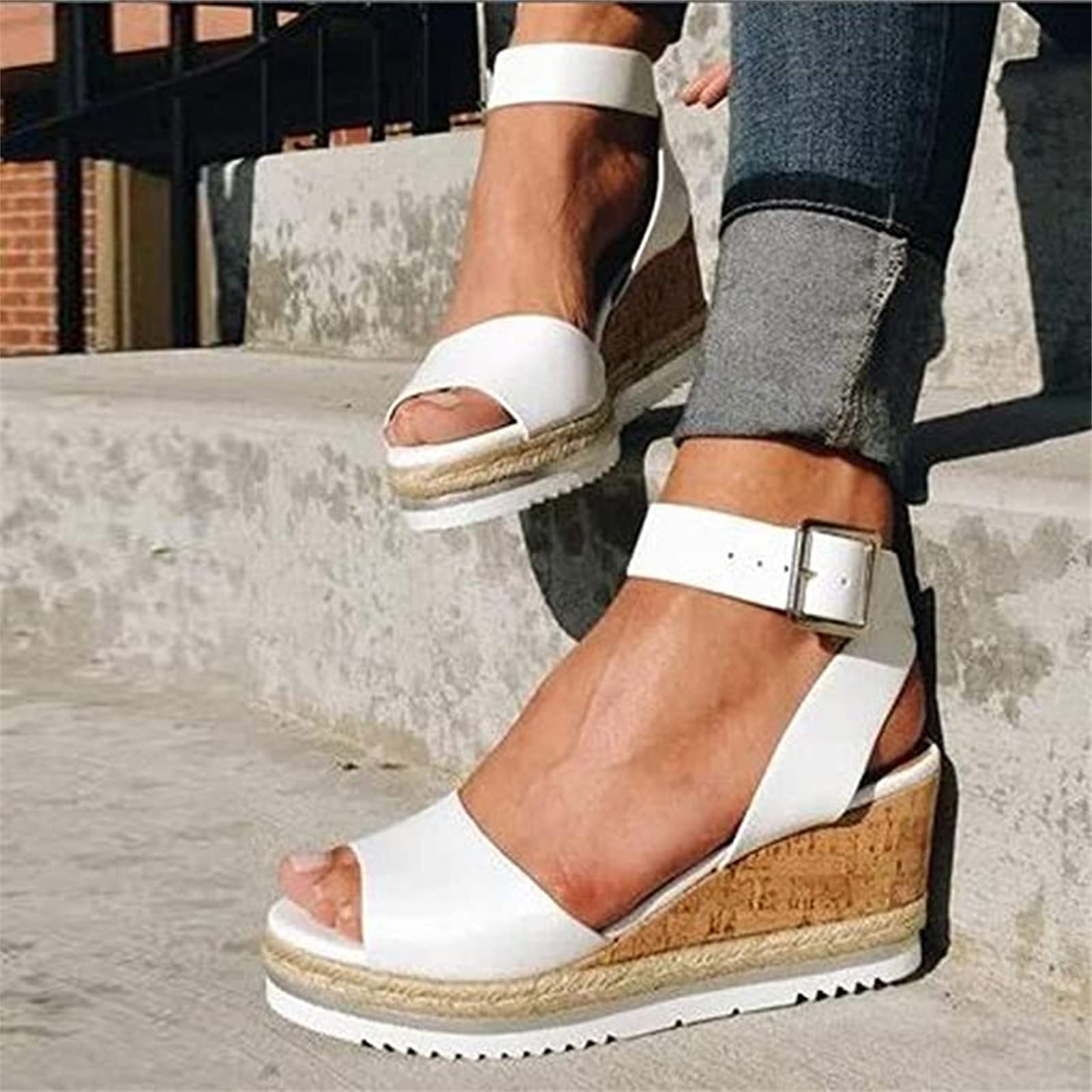 Women's Wedge Sandals - Open Toe Dressy Summer Platform Sandals with Buckle Ankle Strap | Comfortable Beach Wedges for Casual Outings & Summer Vacations