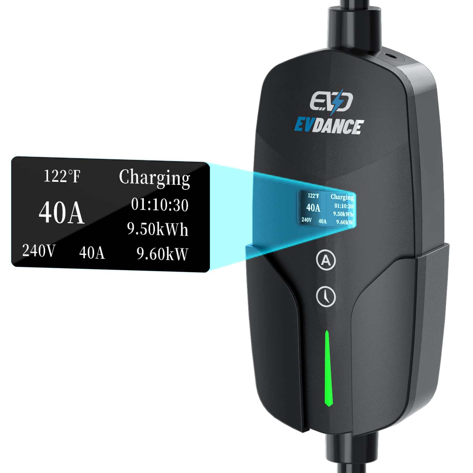 40Amp 240V Level 2 EV Charger with 25ft Cable - NEMA 14-50P Portable Electric Vehicle Charging Station for Home & Outdoor Use | Fast Charging for Tesla, Chevy, Nissan & More