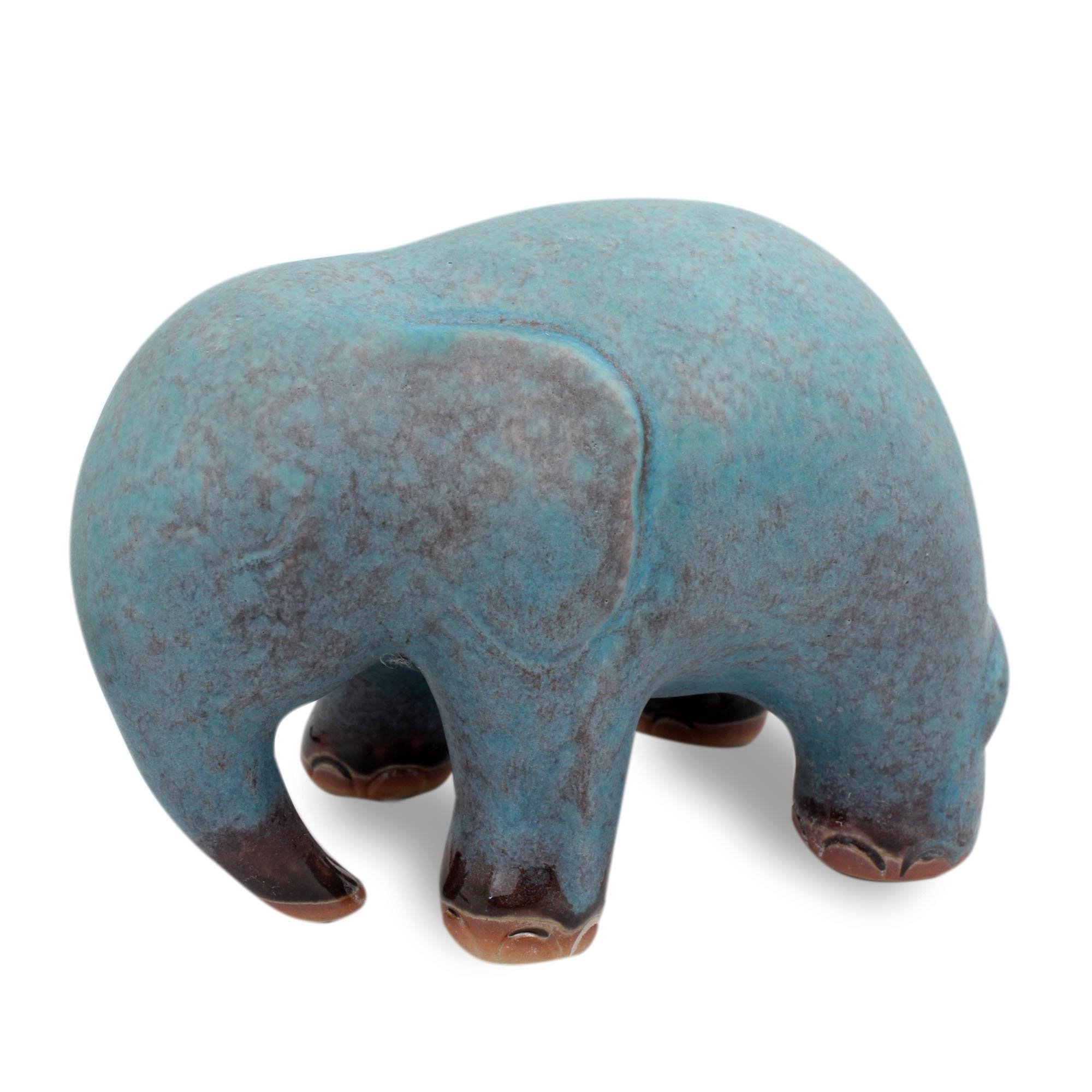 Handmade Turquoise Elephant Celadon Ceramic Figurine - Unique Home Decor & Gift for Elephant Lovers | Perfect for Living Room, Office Desk & Feng Shui Display