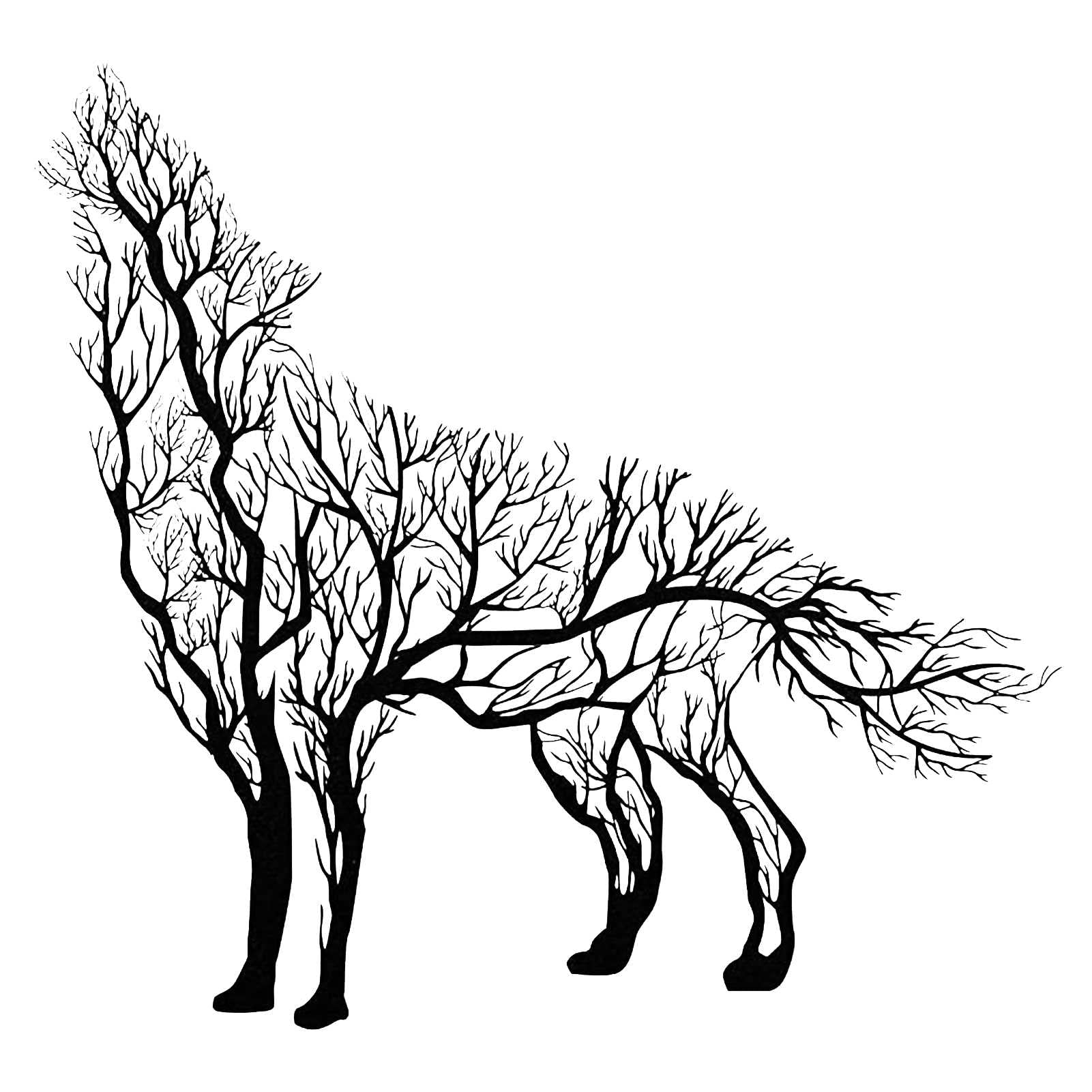 PENXZT Tree Wolf Metal Wall Art - Handcrafted Animal Silhouette Sculpture for Home, Office & Living Room Decor - Unique Gift Idea for Nature Lovers (Perfect for Rustic, Cabin or Wilderness-Themed Spaces)