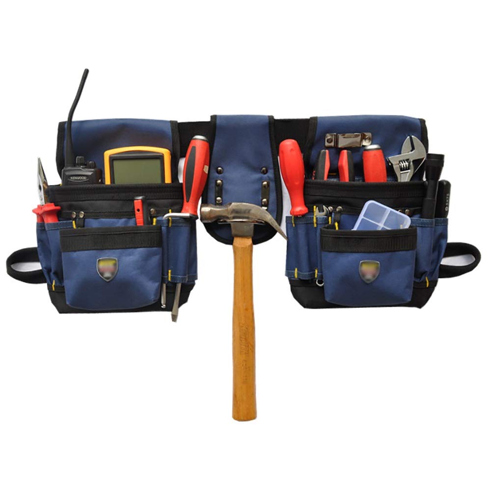 Durable 600D Oxford Adjustable Electrician Tool Bag - LIUMANG Heavy Duty Tool Belt Pouch for Electrical Maintenance, Technician Work Organizer (Blue, 22x30cm) - Perfect for Electricians, HVAC Technicians & Construction Workers