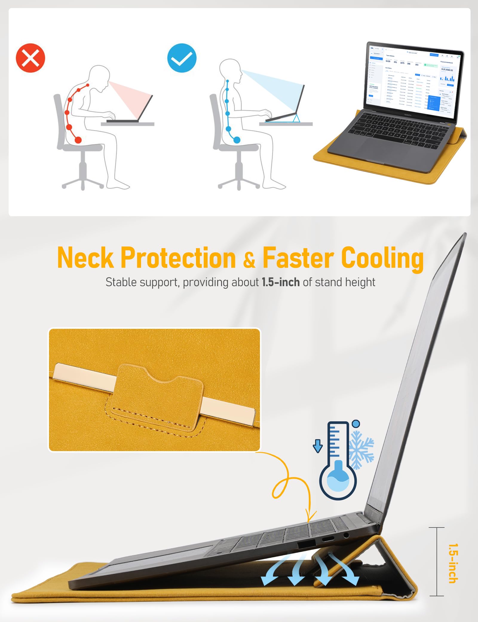 GAOCHY 13 Inch Laptop Sleeve with Stand - Protective Case for MacBook Air 13, MacBook Pro 13, Dell XPS 13 & Surface Pro 13 - Includes Accessory Pouch in Yellow - Perfect for Work, Travel & School