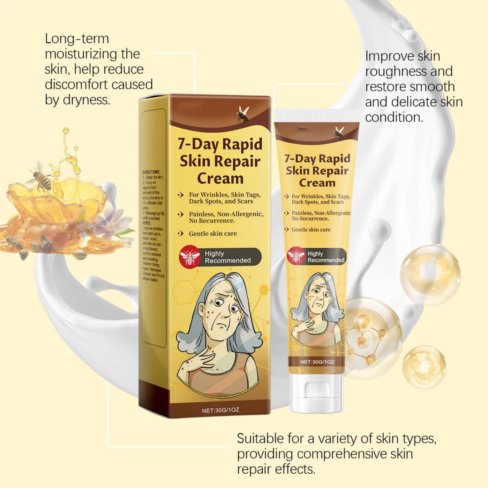 7-Day Rapid Skin Repair Cream - Moisturizing & Nourishing for All Skin Types - Perfect for Night Care & Dry Skin Relief