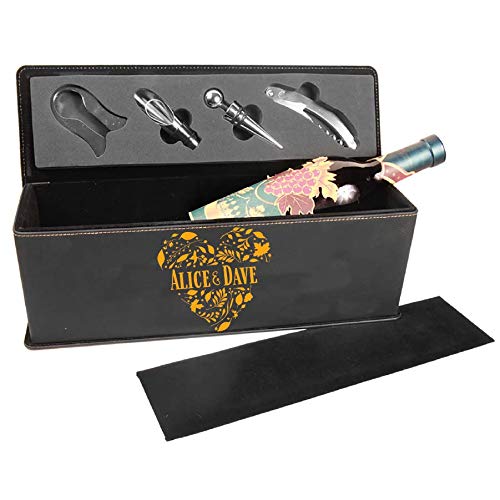 Custom Engraved Leatherette Wine Gift Box with Tools - Personalized Present for Christmas, New Year & Father's Day - Perfect for Anniversary, Housewarming & Corporate Gifting