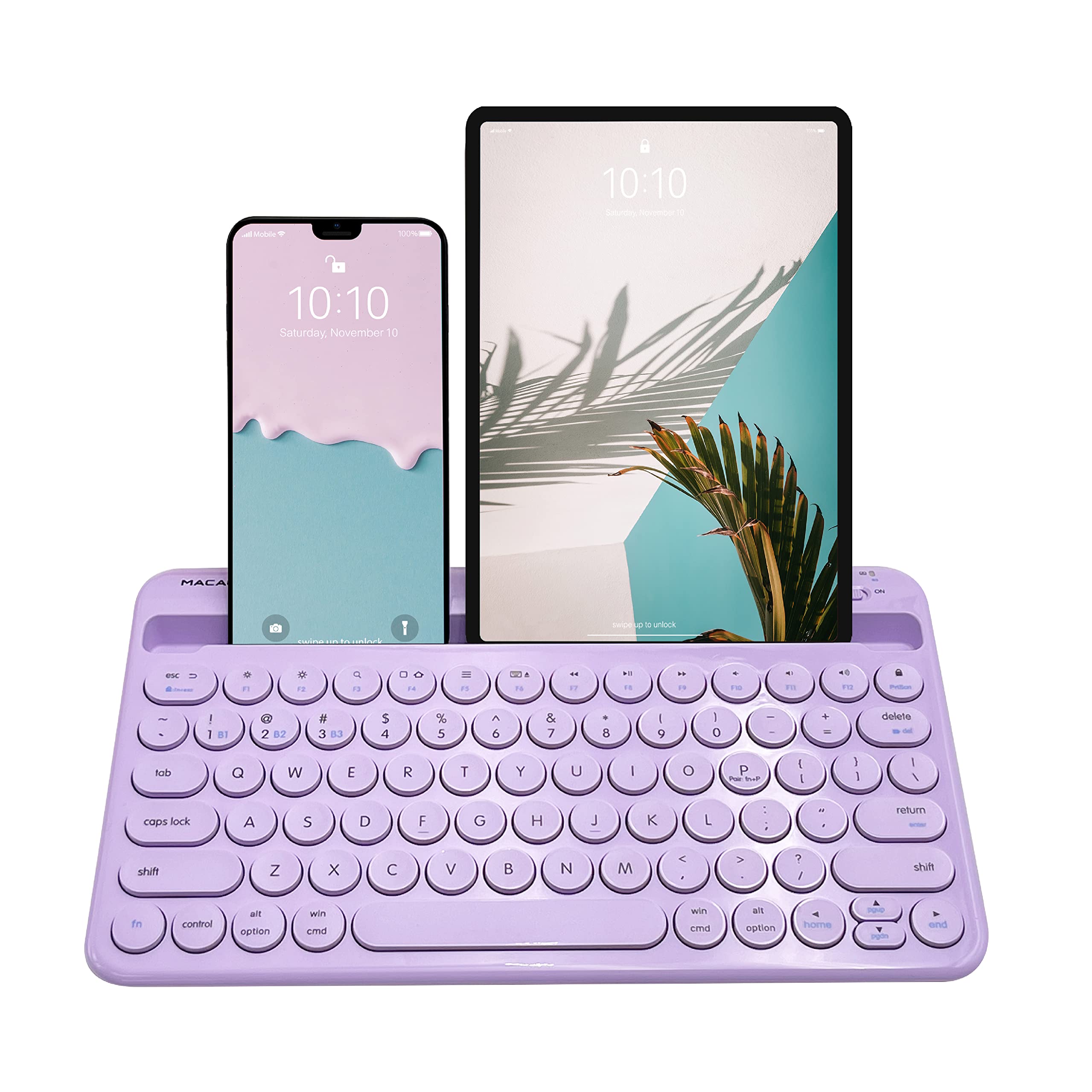 Macally Small Wireless Bluetooth Keyboard for iPad Mini/Air/Pro, iPhone, Tablet - 78-Key Compact Keyboard with Built-in Stand | Universal Multi-Device Compatibility | Purple | Perfect for Home Office, Travel & On-the-Go Typing