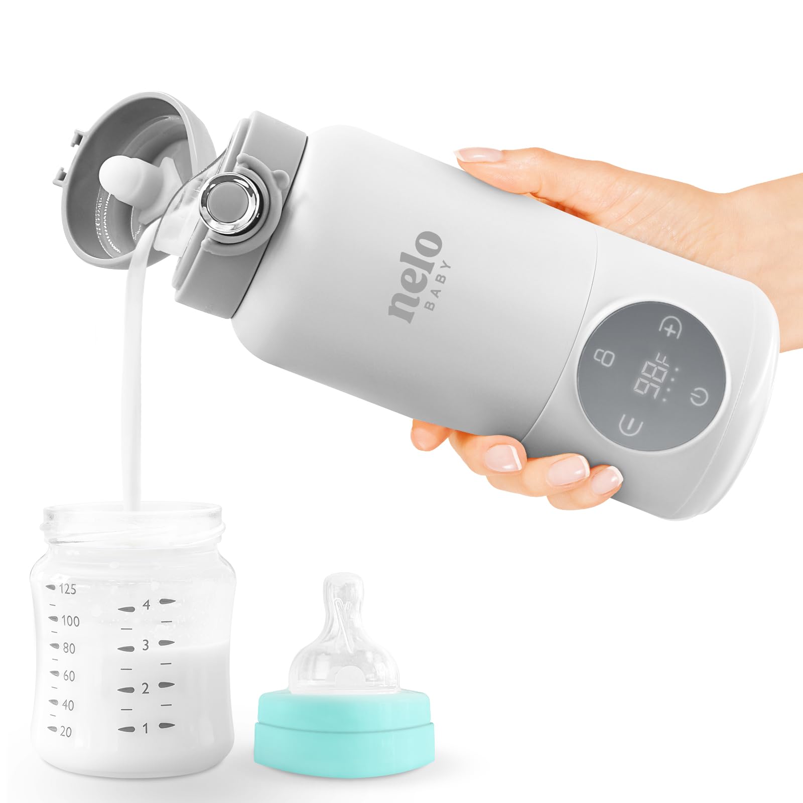 NELO 16oz Portable Milk Warmer - Fast Heating & Charging, Cordless Baby Bottle Warmer for Formula, Breastmilk & Water with Temperature Display | BPA-Free | Ideal for Travel, Nursing Moms & On-the-Go Use