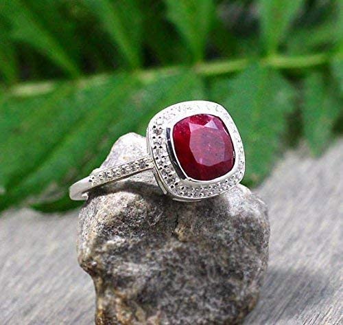 Handmade 925 Sterling Silver Solitaire Ruby Gemstone Ring - Cushion Cut Designer Jewelry for Women, Perfect for Engagement, Wedding & Special Occasions