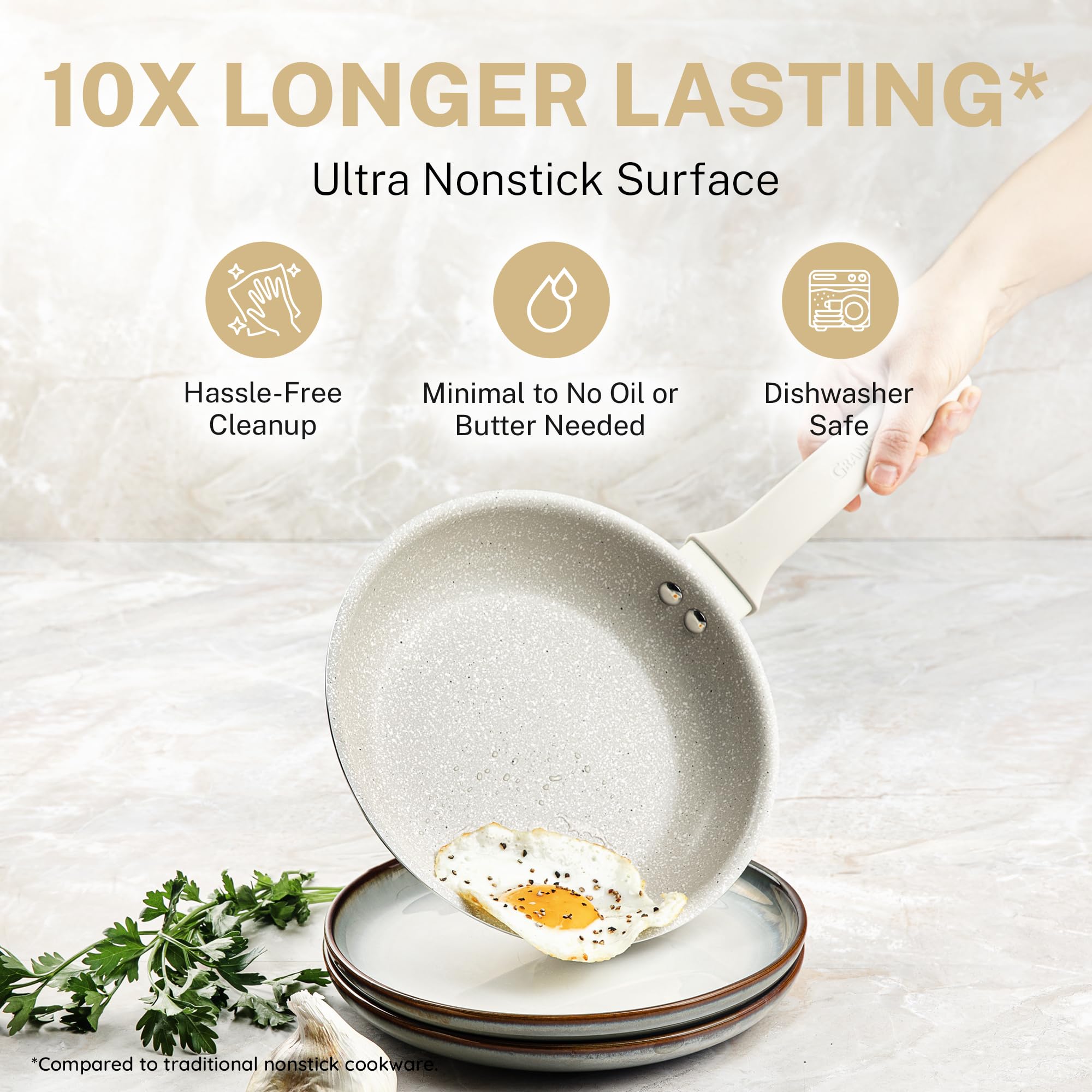 GraniteStone 20-Piece Nonstick Cookware Set - Pots & Pans with Lids, PFOA-Free Ceramic Coating, Dishwasher Safe - Perfect for Frying, Boiling & Everyday Cooking | Beige Kitchen Essentials