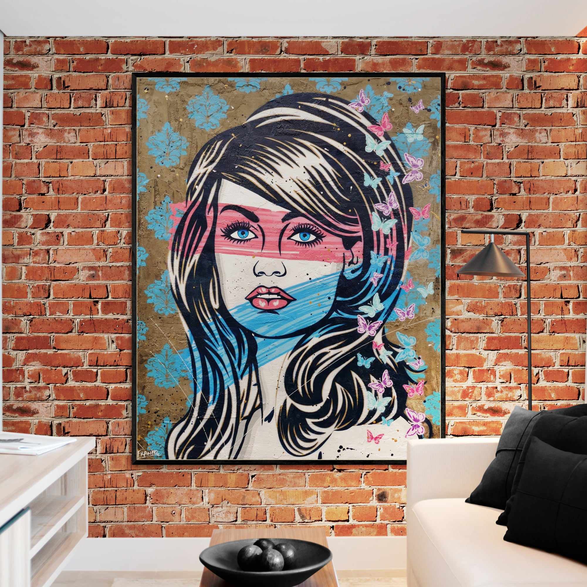 120cm x 150cm Cotton Kandy Urban Pop Art Painting - Beautiful Woman Industrial Concrete Wall Decor for Living Room, Bedroom & Office