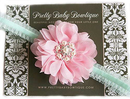 Handmade Baby Headband for Newborns 0-3 Months | Soft Pink & Aqua Floral Hair Accessory | Perfect for Photography, Baby Showers & Special Occasions