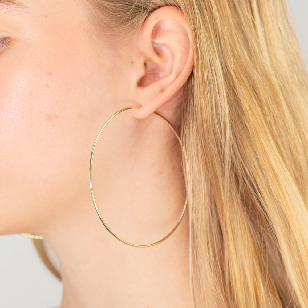 9ct Yellow Gold 70mm Plain Hoop Earrings for Women - Classic Everyday Jewelry for Casual & Formal Occasions