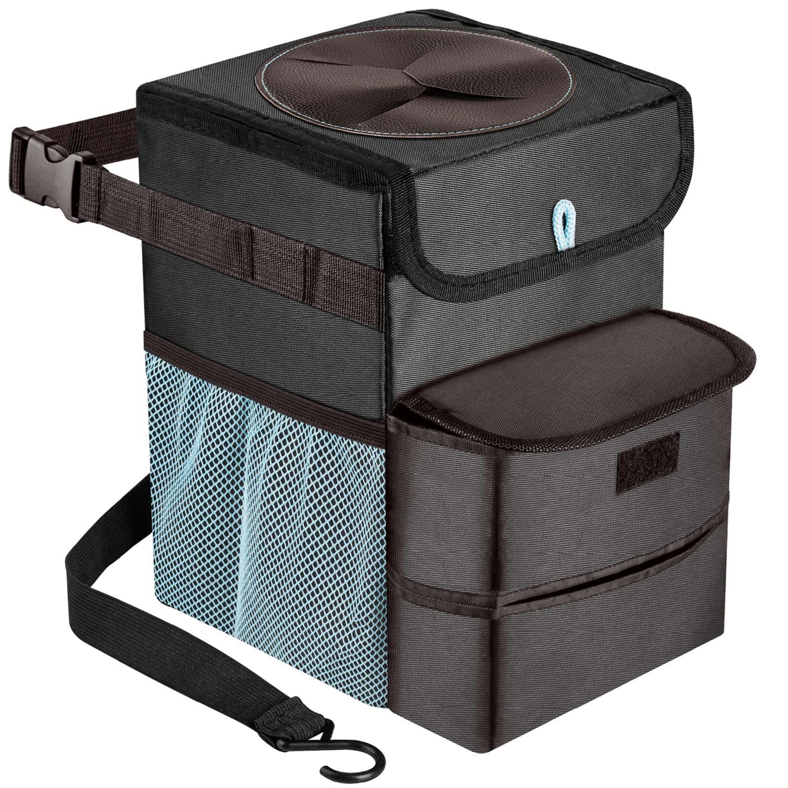 Foldable Car Trash Can - 3 Gallon Leakproof Auto Garbage Bin for Vehicles (Black/Blue) | Ideal for Road Trips, Commuting & Keeping Your Car Clean