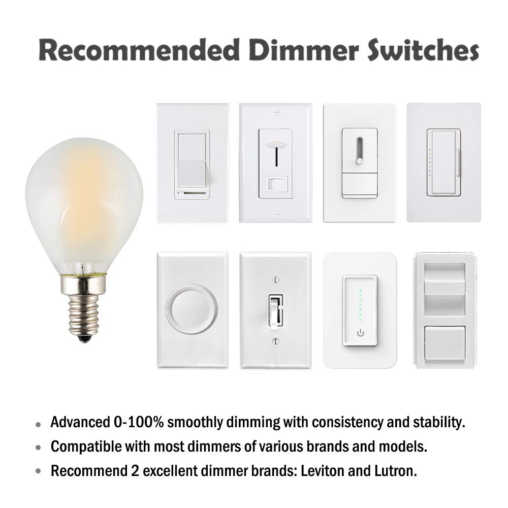 G45 (G14) Style Small Globe LED Filament Bulb - Dimmable 4W 400LM Warm White Light - E12 Candelabra Base - Frosted Glass - 6 Pack - Perfect for Chandeliers, Wall Sconces & Vintage Lighting Fixtures