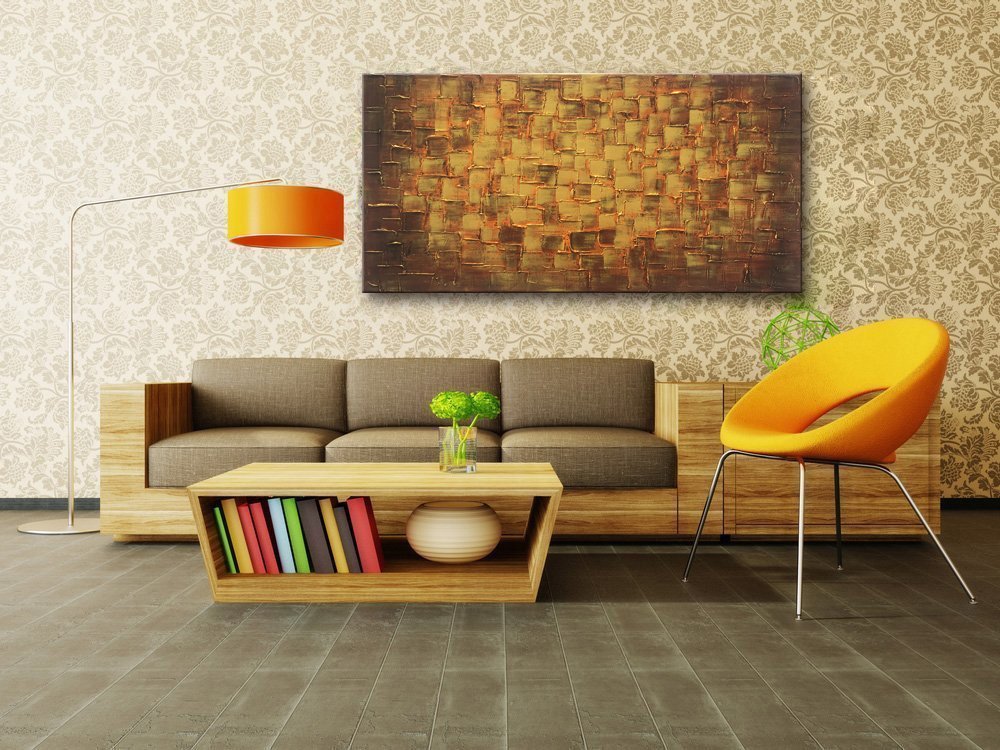 Large Abstract Golden Yellow Square Wall Art - Hand Painted Textured Oil Painting on Canvas - Ready to Hang 60x30 Inches - Modern Home Decor for Living Room, Bedroom & Office