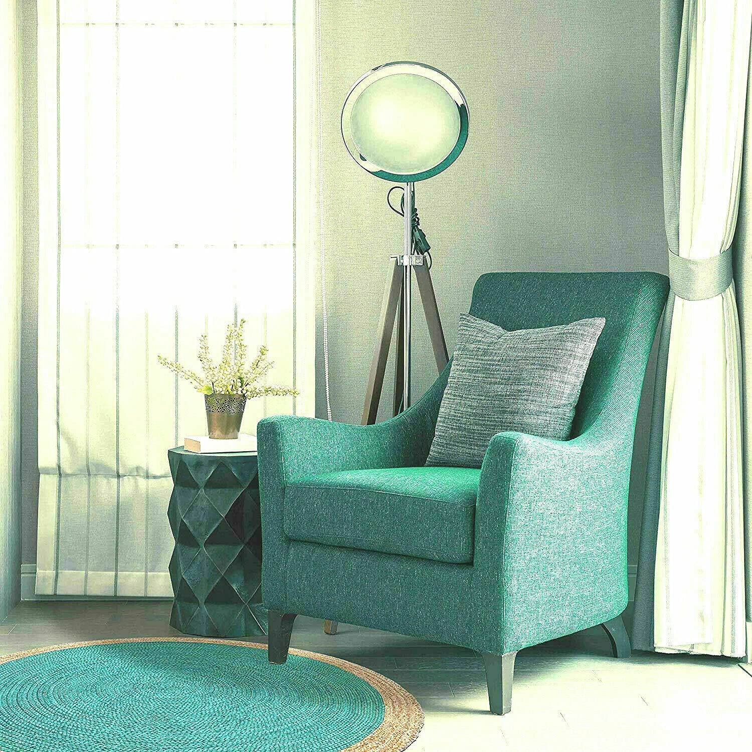 Handwoven Natural Jute Round Area Rug - 9x9 Feet Farmhouse Style Braided Rug for Living Room, Bedroom, Kitchen | Indoor Outdoor Boho Carpet in Turquoise | Perfect for Cozy Home Decor & Patio Use