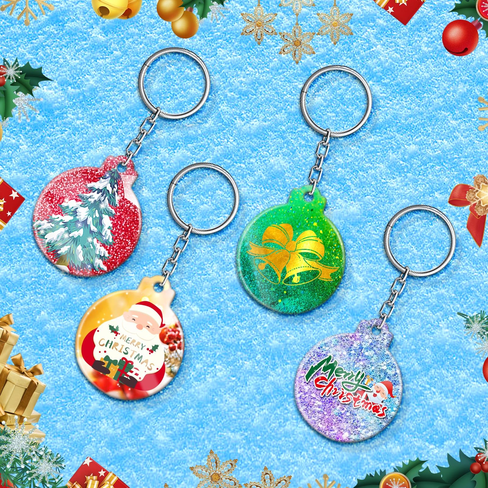 FEBSNOW 4PCS Round Silicone Christmas Ornament Molds for DIY Resin Crafts - Epoxy Pendant Casting Molds with Strings for Holiday Decorations, Xmas Tree Ornaments & Home Decor Gifts