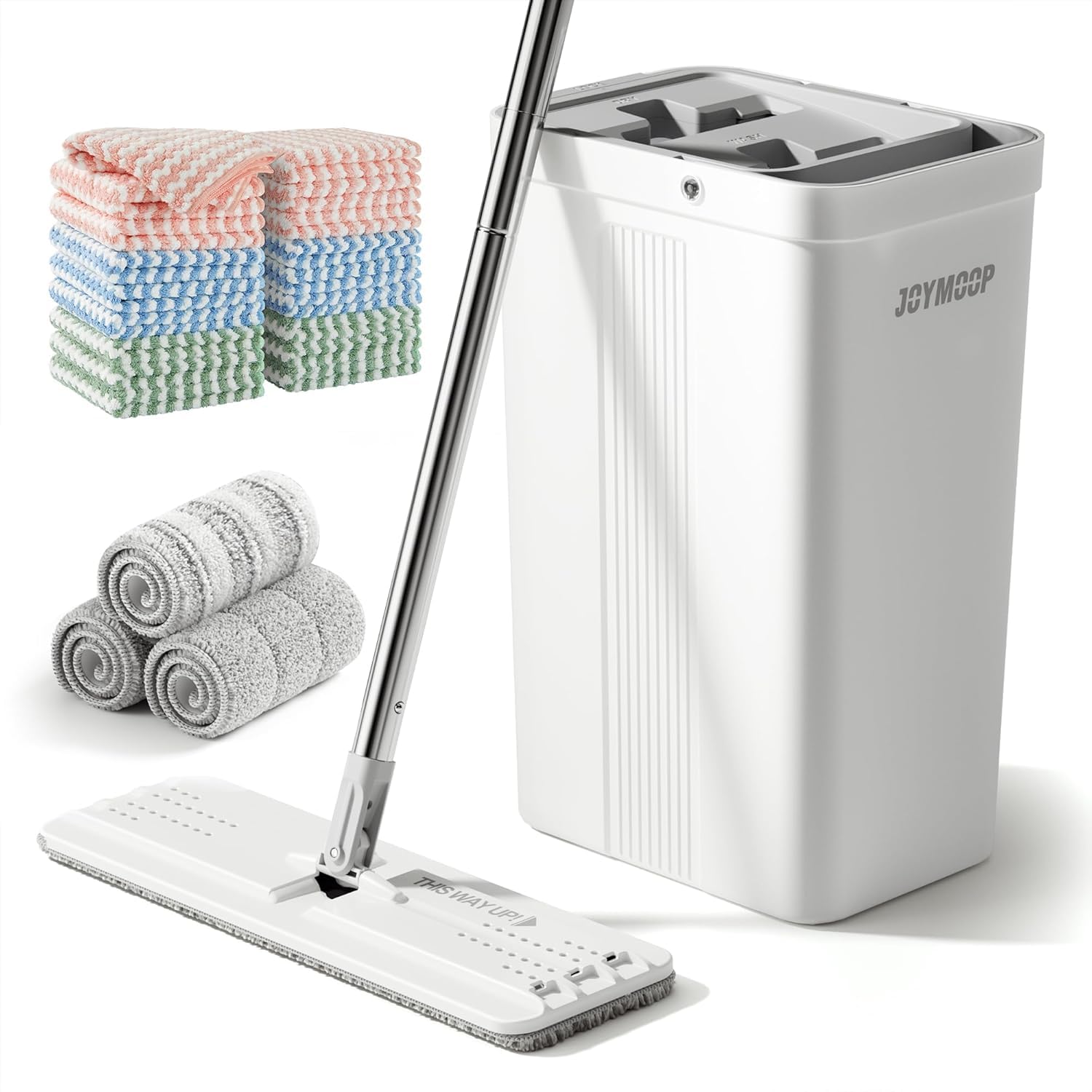 JOYMOOP Mop and Bucket Set with Wringer - 18pcs Microfiber Cleaning Cloths for Floors & Kitchen | Heavy-Duty Household Cleaning Tools for Tile, Hardwood & Laminate Floors
