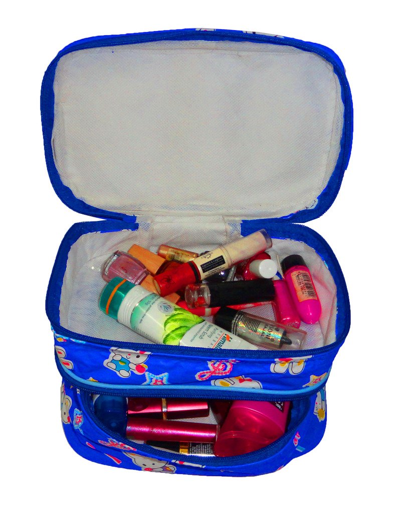 atorakushon® Women's Jewelry Pouch & Studs - Multifunctional Travel Organizer, Double Decker Cosmetic Storage Bag (Blue) - Perfect for Makeup Kits, Travel Accessories & Gift for Girls