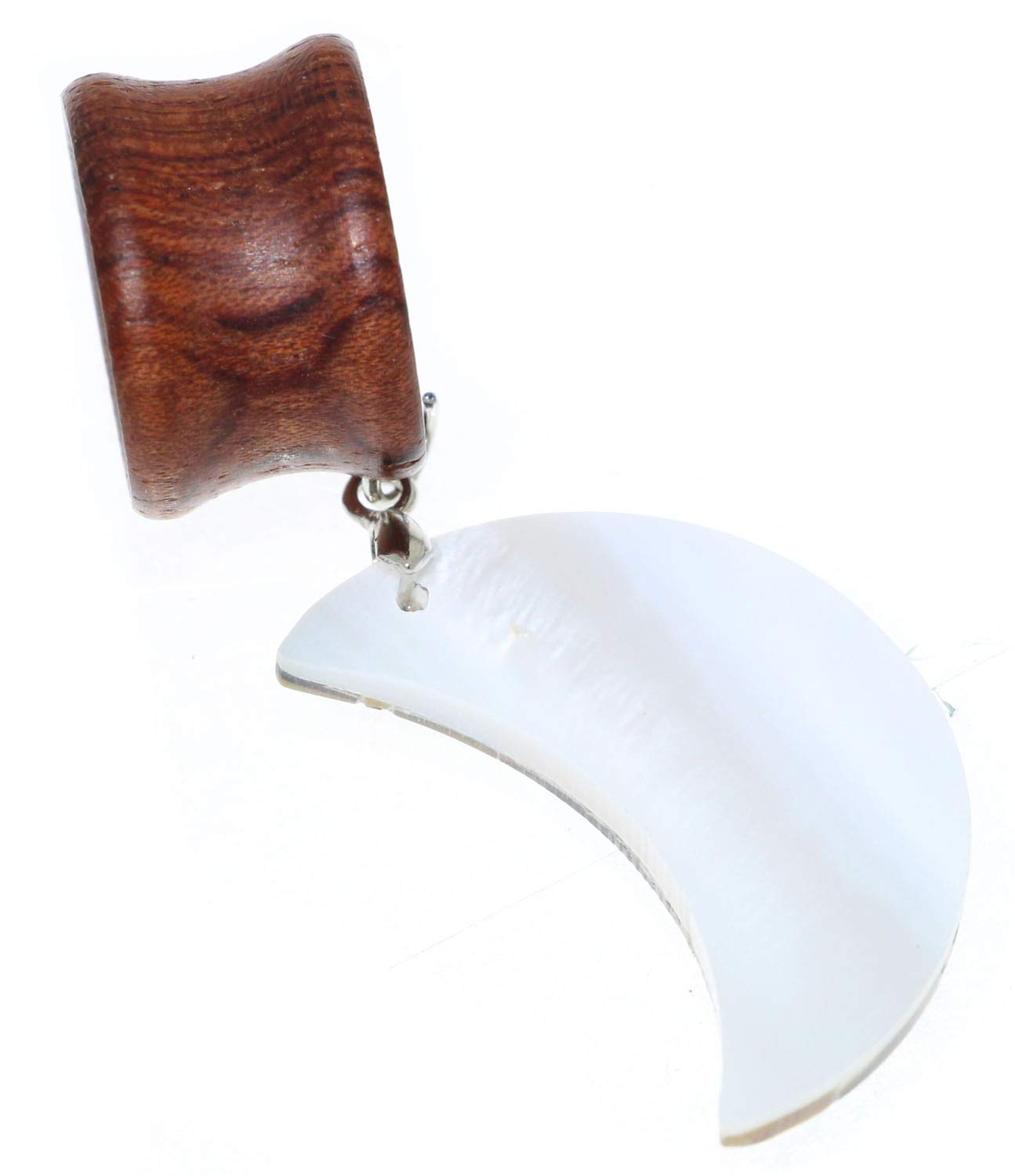 Natural Moon-Shaped Shell Wood Dangle Ear Gauges - Flesh Tunnel Plugs Stretching Kit - Statement Earrings for Women - Perfect for Boho, Festival & Everyday Wear