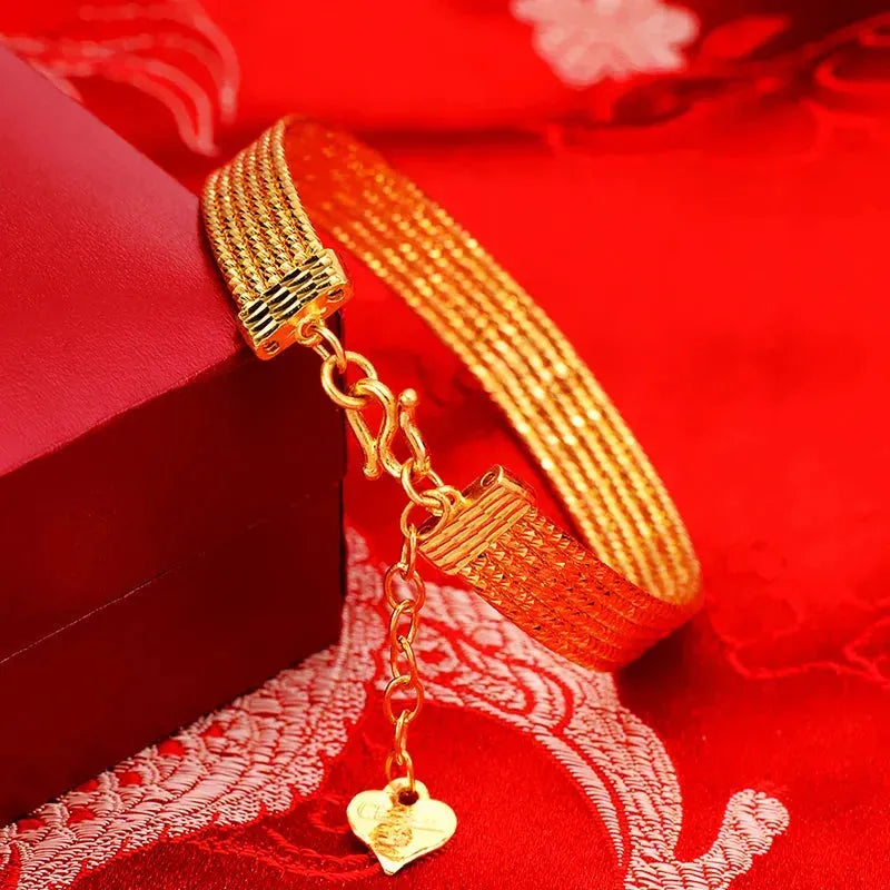 24K Pure Gold Bracelet 999 Solid Gold Bangle for Women - Classic Simple Fashion Jewelry with Elegant Lines | Perfect for Weddings, Parties & Daily Wear | 2023 New Arrival