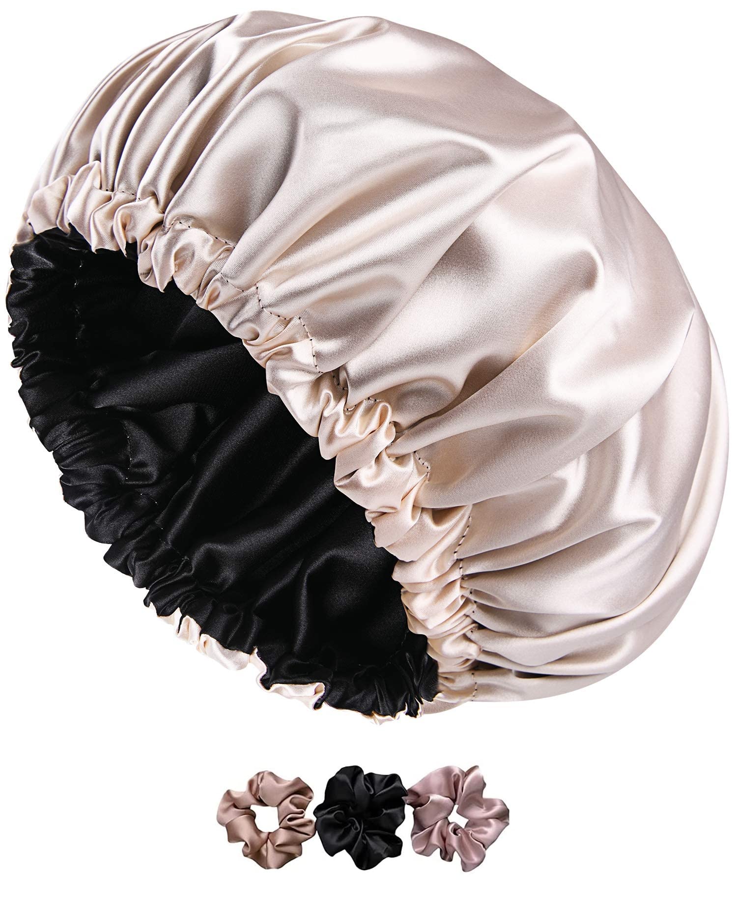 AP SALES Silk Hair Bonnet for Sleeping with 3 Satin Scrunchies - Adjustable Satin Hair Cap for Curly Hair & Natural Hair Care - Perfect for Nighttime Hair Protection & Travel Accessories