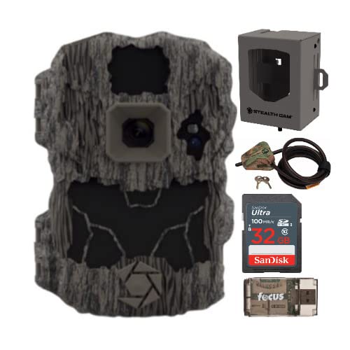 Stealth Cam DS4K 32MP Trail Camera Bundle - Includes Security Box, Locking Cable, 32GB SD Card & Reader (5-Piece Set) for Wildlife Monitoring & Home Security