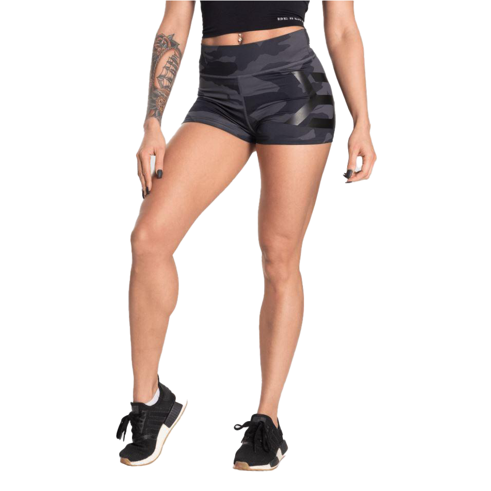 Better Bodies Gracie Hotpants - Dark Camo Print High Waist Workout Shorts for Women | Yoga, Running & Gym Fitness Apparel