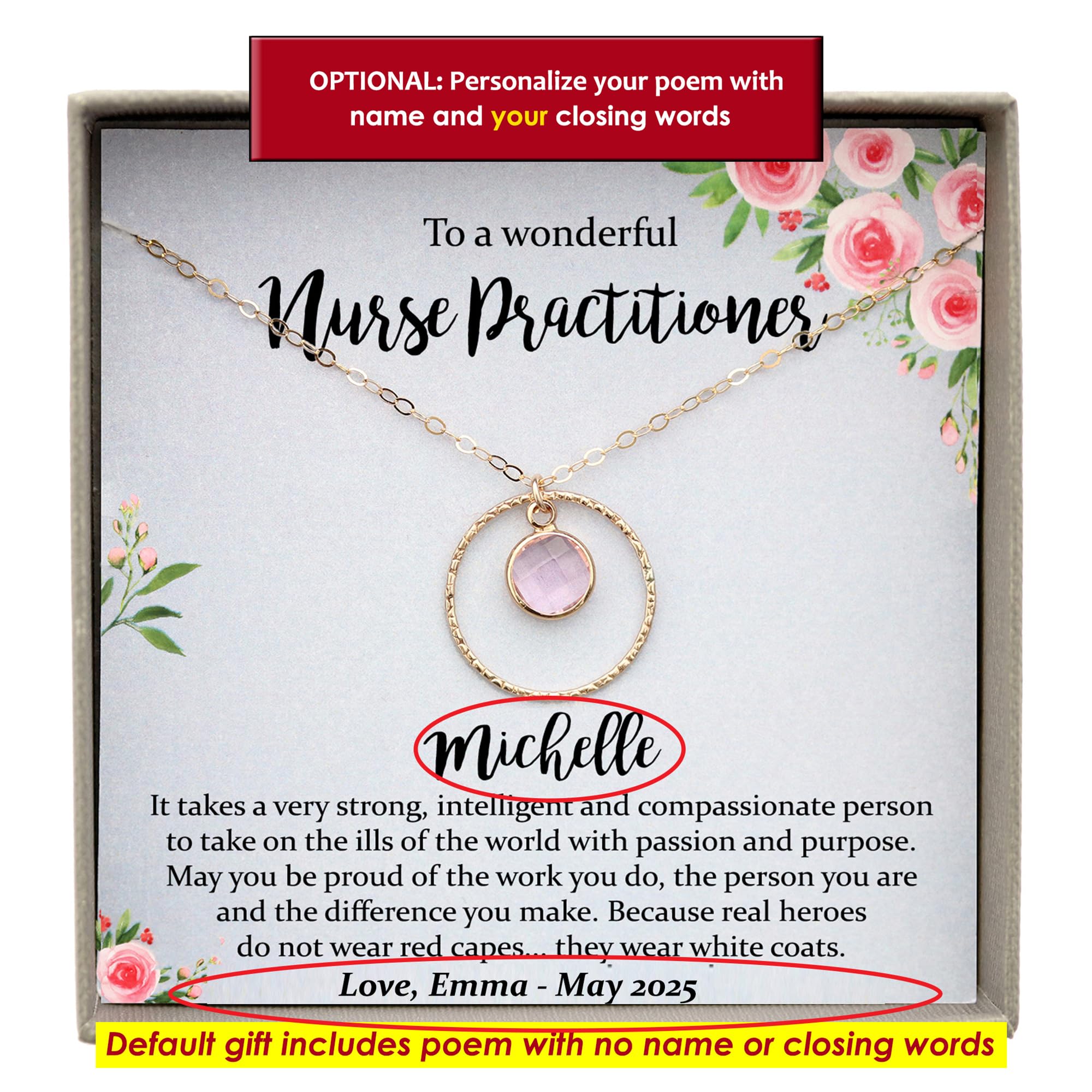 Personalized Nurse Practitioner Gifts for Women - Custom Birthstone Necklace with Inspirational Message - Perfect Nurse Appreciation Gift for Graduation, Birthday & Thank You Present