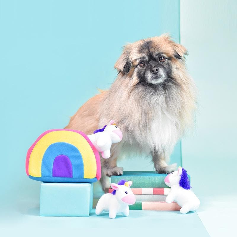 **Rainbow Plush Unicorn Dog Toy - Soft & Durable Zippy Burrow for Playtime & Cuddling - Perfect for Small & Medium Dogs**