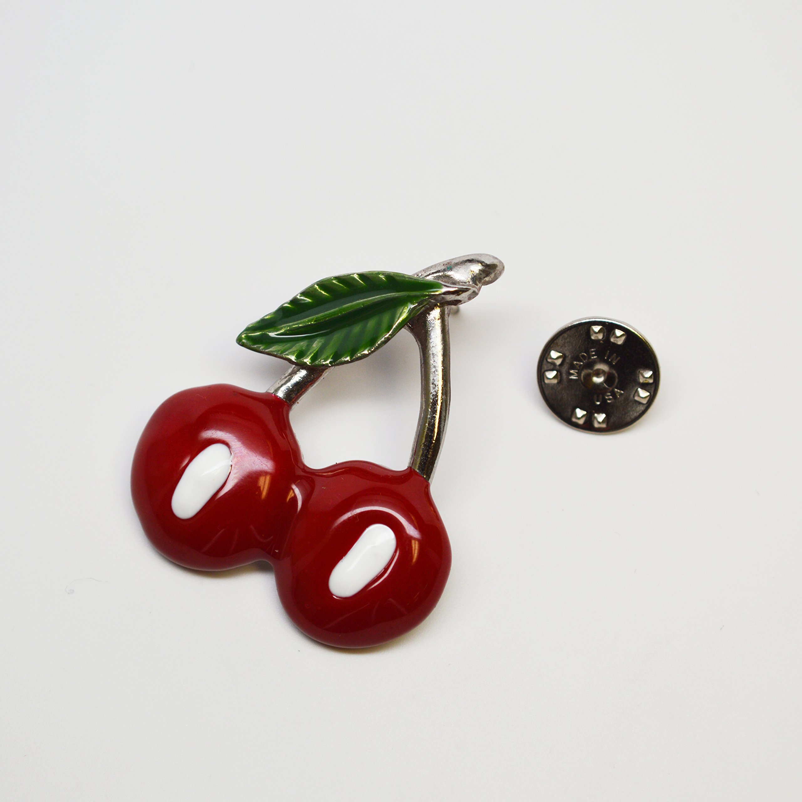 Vintage Cherry Lapel Pin - Classic Pewter with Red & Green Enamel - Perfect for Jackets, Hats, Bags & Denim Outfits